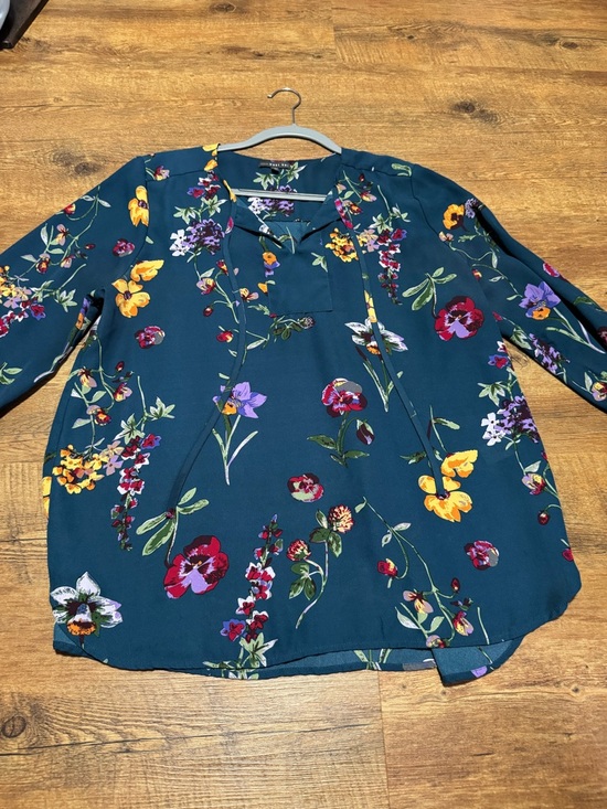 West Kei Tops - West Kei Teal Floral V-Neck Tie Blouse